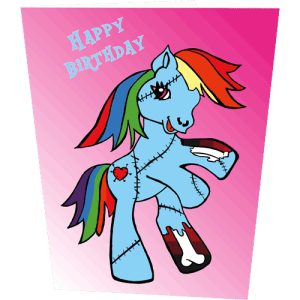 Blue Zombie Pony Birthday Card