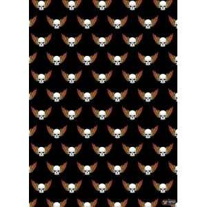 Flame Winged Skull Wrapping Paper and Gift Tag