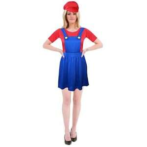 Ladies Super Plumber Bro Red/Blue Costume