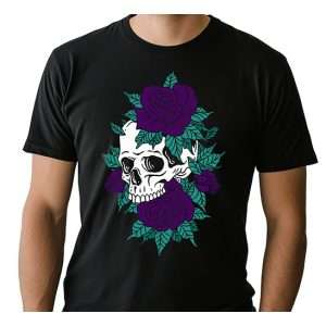 Skull with Purple Roses T-Shirt