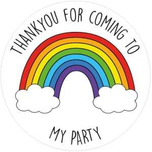 Thank You For Coming To 'Childs Name" Party Rainbow Themed Party Bag Sticker