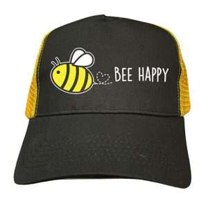 Bee Happy Trucker Style Black and Yellow Baseball Cap