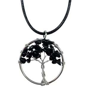 Black Agate Tree Of Life Gemstone Necklace