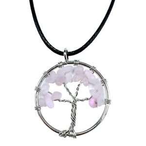 Rose Quartz Tree Of Life Gemstone Necklace