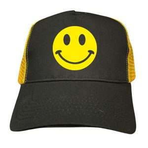 Happy Face Trucker Style Black and Yellow Baseball Cap