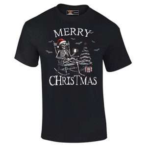 Skeleton on Rocking Chair Adults Christmas T-shirt