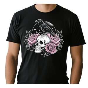 Skull with Crow and Roses Adults T-shirt