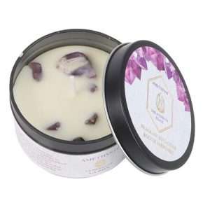 Tin Candle with Crystals Lavender with Amethyst