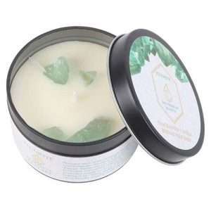 Tin Candle with Crystals Black Tea Vetiver with Green Flourite