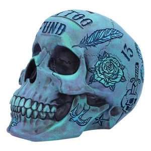 Blue Traditional Tribal Tattoo Fund Skull Money Box