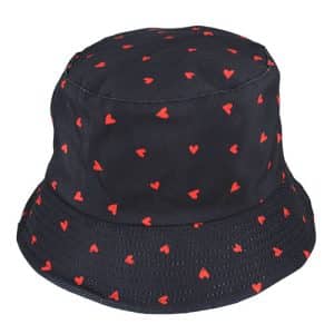 Black with Red Hearts Bucket Hat