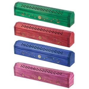 Mango Wood Coloured Sun & Moon Incense Burner Box
