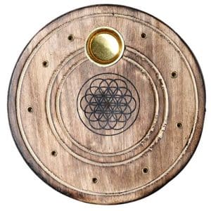 Mango Wood Round Flower of Life Incense Stick and Cone Burner