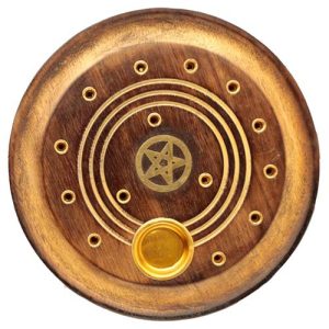 Mango Wood Round Pentagram Incense Stick and Cone Burner