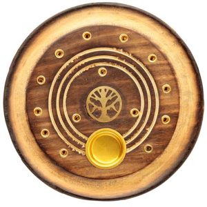 Mango Wood Round Tree Of Life Incense Stick and Cone Burner