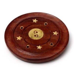 Sheesham Wood Round Incense Burner with Yin Yang Inlay
