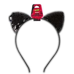 Black Sequinned Cat Ears Headband