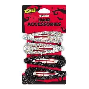 Black and Silver Glitter Hair Clips