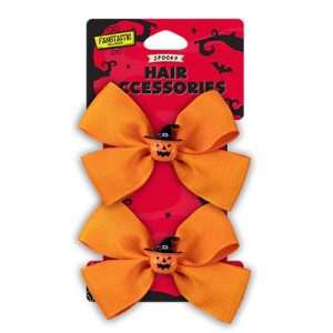 Halloween Orange Bows with Pumpkin in Middle Hair Slides