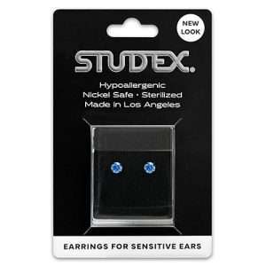 Studex Sensitive Carded Black Stainless 4mm Steel Blue Cubic Zirconia