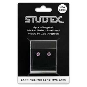 Studex Sensitive Carded Black Stainless 4mm Steel Pink Cubic Zirconia