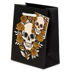 Gold Skull and Roses Small Gift Bag