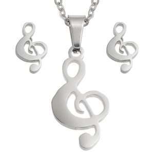 Musical Treble Clef Necklace and Earrings Set
