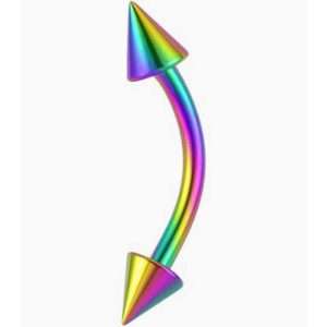 1.2mm Rainbow Anodised 316L Steel Curved Barbell with Spikes